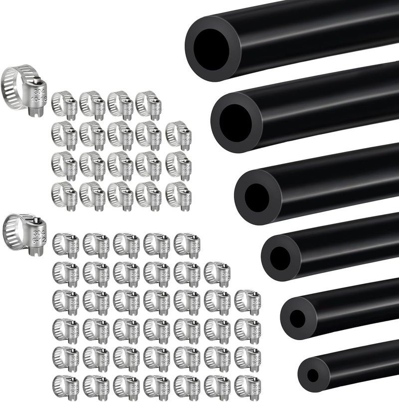 Gephynm 6PCS Vacuum Hose Automotive, 5 FT 1/8 5/32 3/16 1/4 5/16 3/8 Inch ID Vacuum Line, 130PSI Max Pressure Vacuum Lines Automotive, Silicone Vacuum Line with 60PCS Clamps - Image 1
